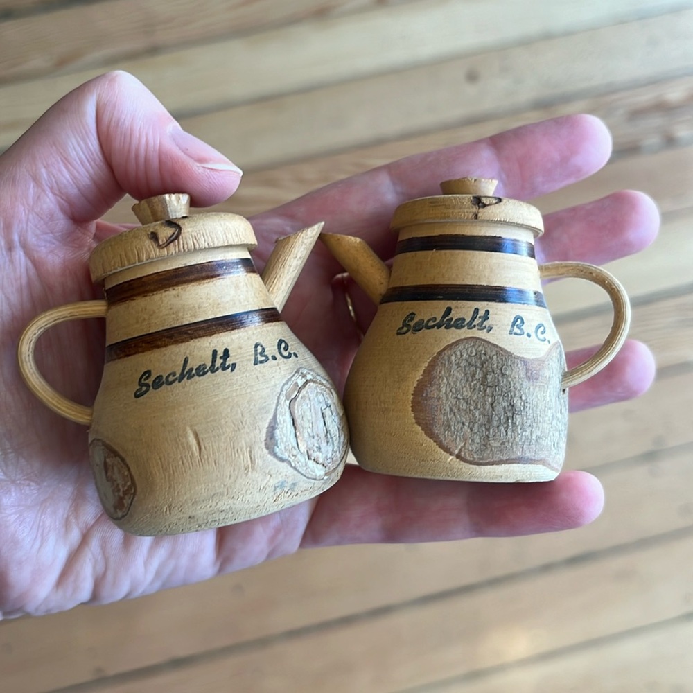 Vintage rustic wooden Sechelt, BC salt and pepper shakers
